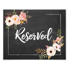 Reserverat Rustic Blommigt Chalkboard Bröllop-teck Fototryck