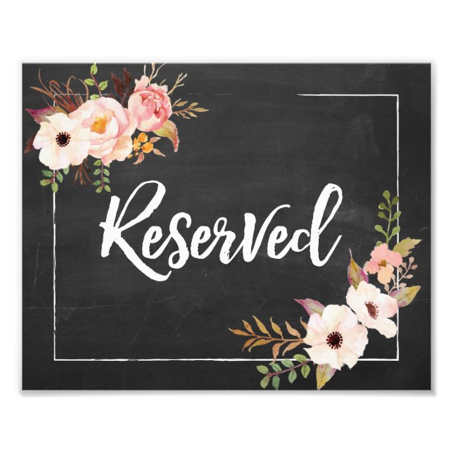 Reserverat Rustic Blommigt Chalkboard Bröllop-teck Fototryck (Framsidan)