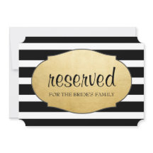 Reserverat Svart Rand Faux Gold Foil Bröllop-tecke