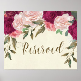 reserverat tecken bröllop blommigt rosa burgundy poster