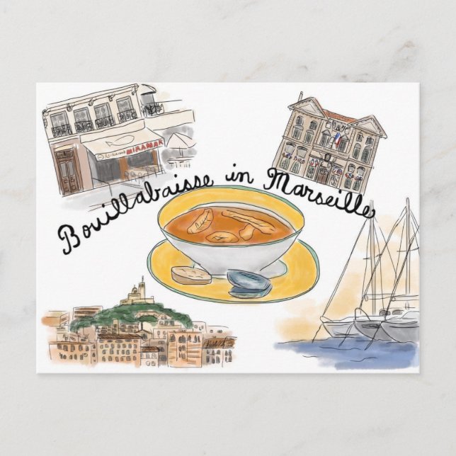 Reseskiss - vykort: Bouillabaisse i Marseille Vykort (Framsida)