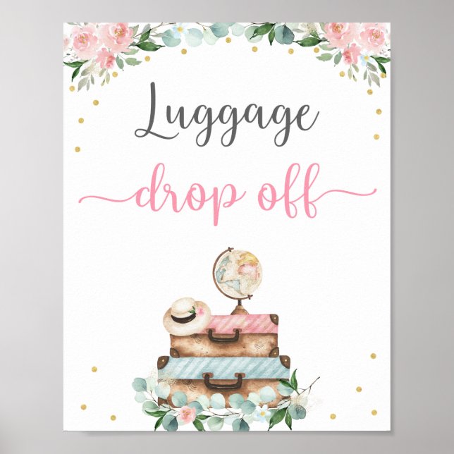 Reseskylt för bröllopsfest med blommig bagage poster (Framsidan)