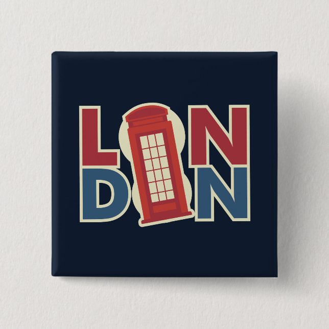 Resestäder London Blå Röd Telefonkiosk Knapp (Framsida)