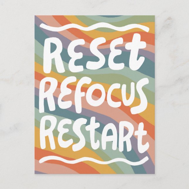 RESET REFOCUS RESTART Roligt Bubble Brev INSPO Vykort (Framsida)
