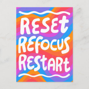 RESET REFOCUS RESTART Roligt Bubble Brev INSPO Vykort