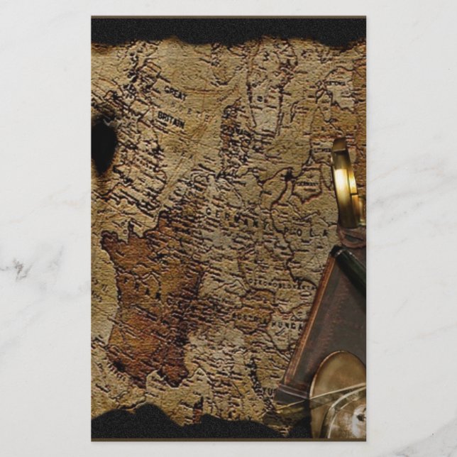 Resetillbehör för steampunk, karta, kompass brevpapper (Framsida)