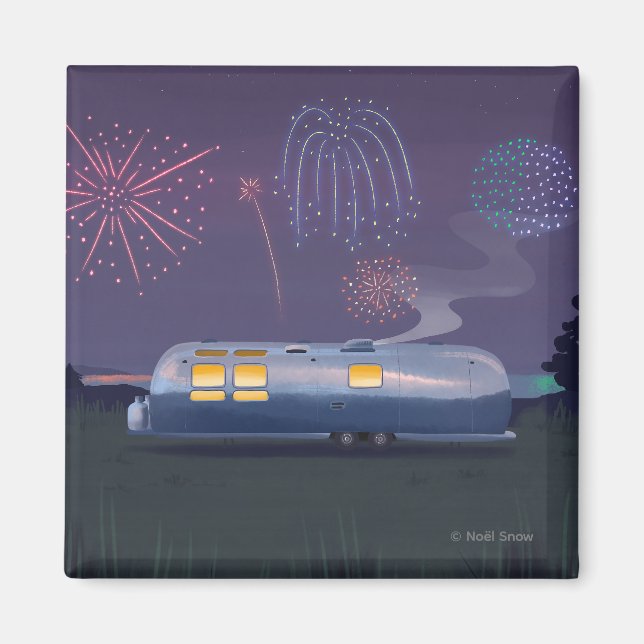 Resetrailer Silver RV & Natten Himlar Magnet (Framsidan)