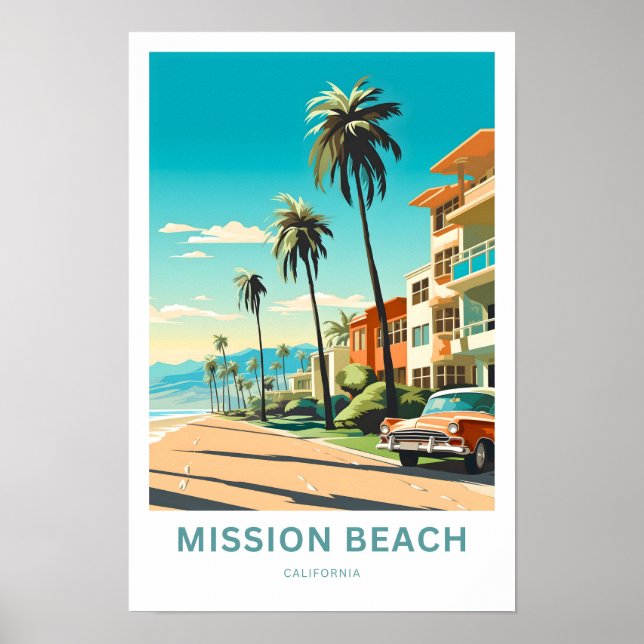 Reseutskrift för Mission Beach California Poster (Framsidan)