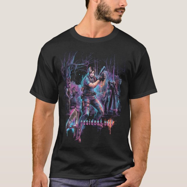 Resident Evil 4 Leon s Kennedy Zombie Retro Box Ko T Shirt (Framsida)