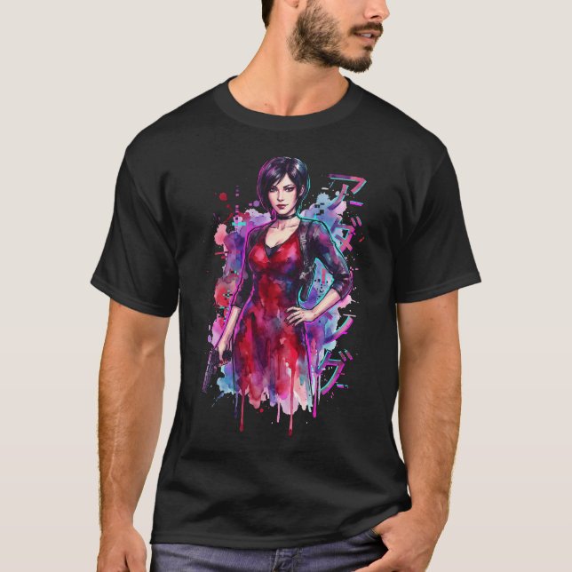 Resident Evil Ada Wong Vaporwave Retro Synthwave T Shirt (Framsida)