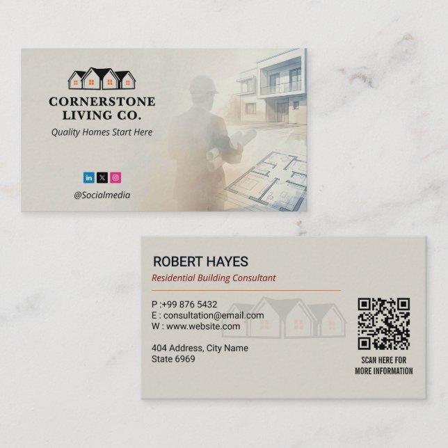 Residential Construction | Gray Skecth Visitkort (Fram/baksida)