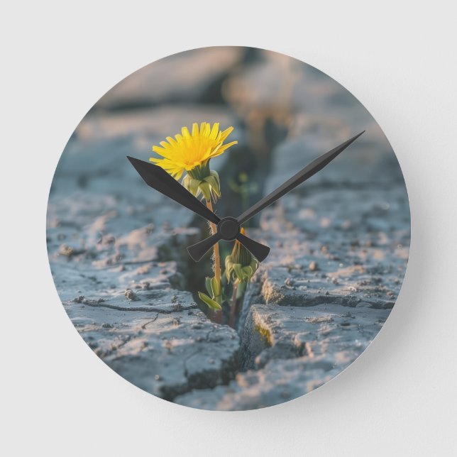 Resilient Dandelion Rock Crack Wall Clock Rund Klocka (Framsida)
