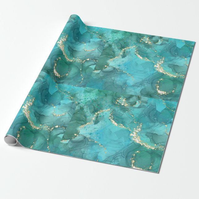 Resin design Svällning Papper teal Presentpapper (Utrullad)
