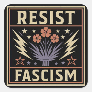 RESIST FASCISM FYRKANTIGT KLISTERMÄRKE
