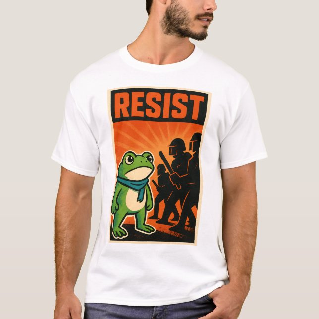 resist frog, frog resistance, portland frog t shirt (Framsida)