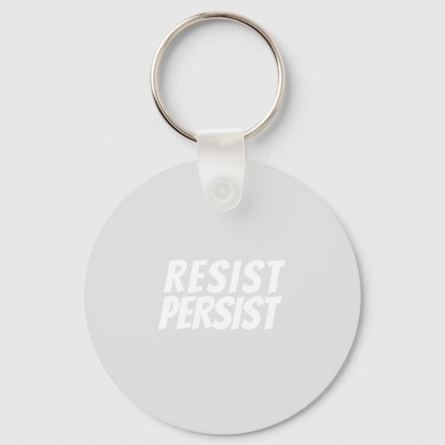 "resist/persist" lätt grått vitt - nyckelring (Framsida)