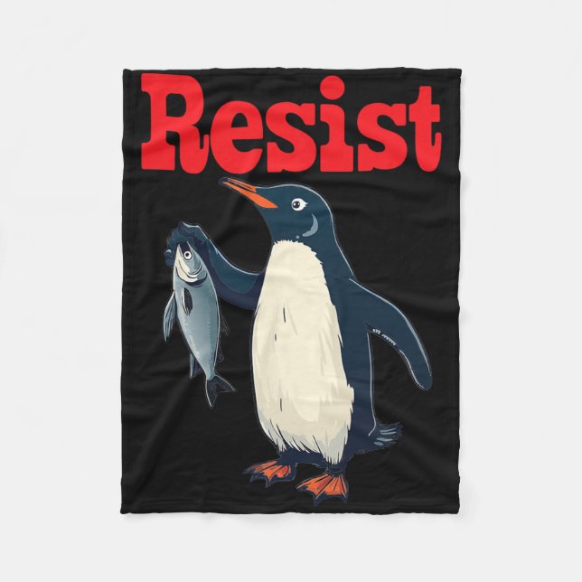 Resistenguin Holding Fish Protest Funny Graphic Fleecefilt (Framsidan)