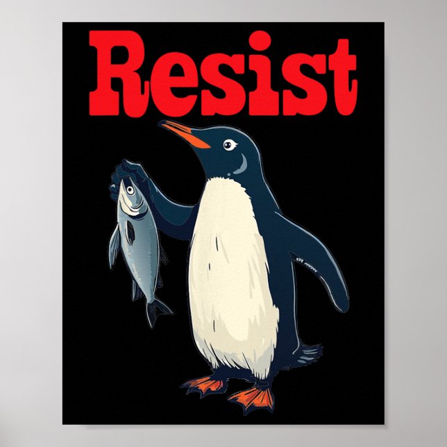 Resistenguin Holding Fish Protest Funny Graphic Poster (Framsidan)