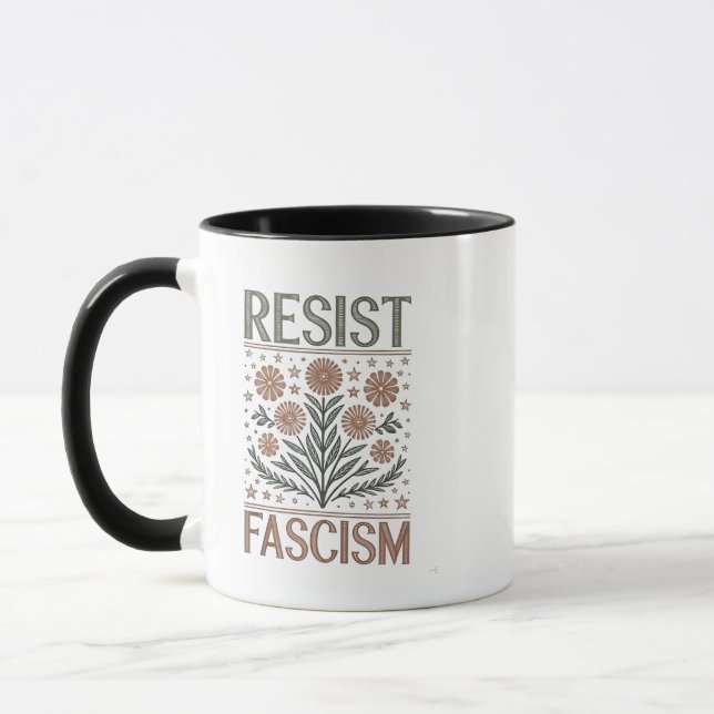 Resistent Fascism Blommigt Transgender LGBTQ Anti- Mugg (Vänster)