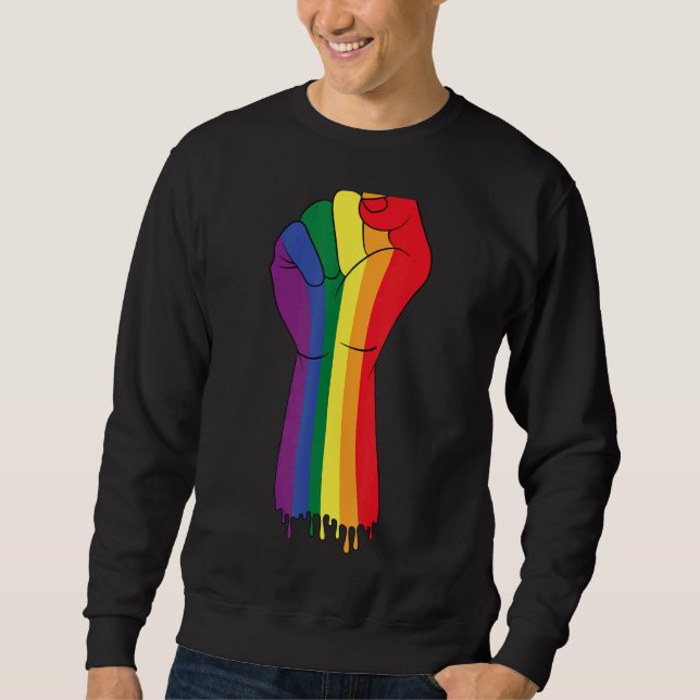 Resistent Fist Rainbow Flagga Gay pride Lång Ärmad Tröja (Framsida)