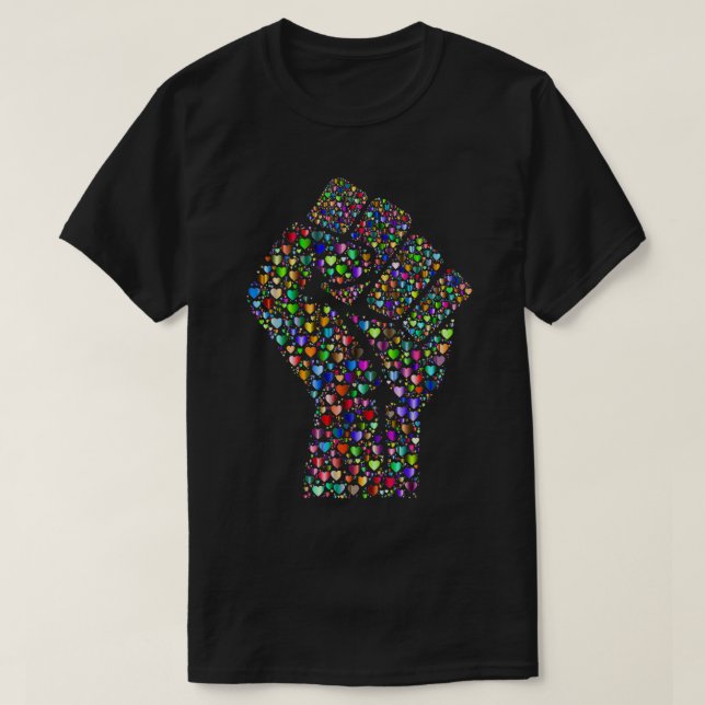 Resistent Fist Rainbow Hearts Kärlek T Shirt (Design framsida)