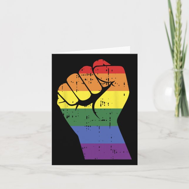 Resistent Fist Retro Rainbow Hand Gay Lgbt Pride S Kort (Framsida)