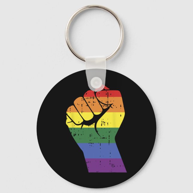 Resistent Fist Retro Rainbow Hand Gay Lgbt Pride S Nyckelring (Framsida)