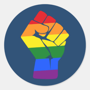 #Resistent HBT Rainbow Raising Fist Protest Runt Klistermärke