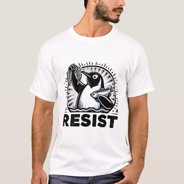 Resistent Penguin Art - Lustigt protestdjur T Shirt (Framsida)