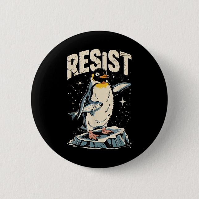 Resistent Penguin Holding Fish Funny Protest Vinta Knapp (Framsida)