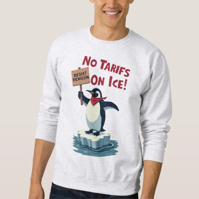 Resistent Penguin Protest - No Tariffs on Ice Lång Ärmad Tröja (Framsida)