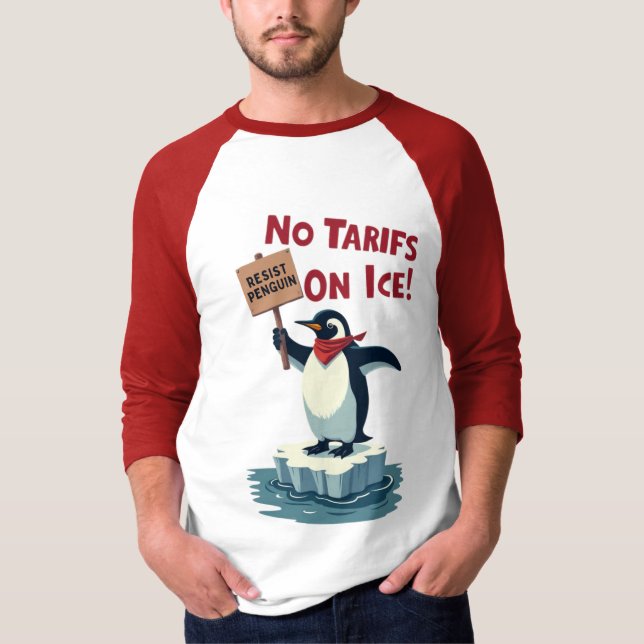 Resistent Penguin Protest - No Tariffs on Ice T Shirt (Framsida)