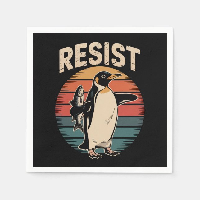 Resistent Penguins Activism Protest Tariffs Retro Pappersservett (Framsidan)