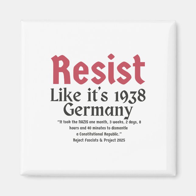 Resistent Pritker-citat Tyskland 1938 Avvisa fasci Magnet (Framsidan)