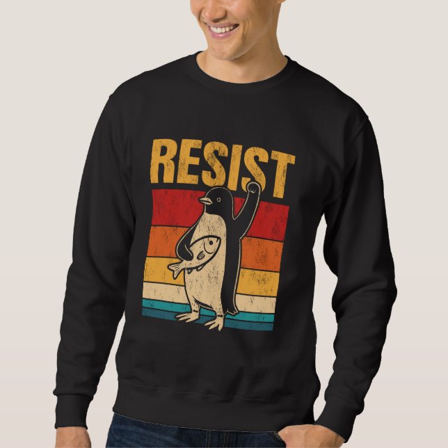 Resistent Resistance Penguin USA Activism Freedom  Lång Ärmad Tröja (Framsida)