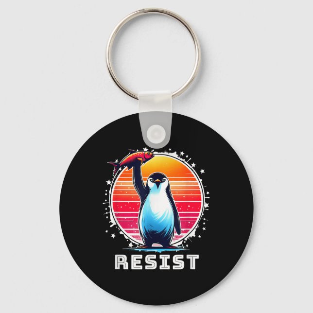 Resistent Shirt Funny Resistent Penguins protestte Nyckelring (Framsida)