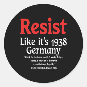 Resistent som 1938 Tyskland 18 Runt Klistermärke