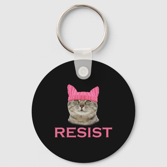 Resister Persist Protest March Cat Hat Nyckelring (Framsida)
