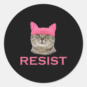 Resister Persist Protest March Cat Hat Runt Klistermärke