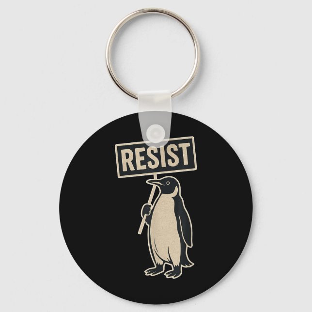 Resistera Penguin-protesten mot Tariffs Funny Grap Nyckelring (Framsida)