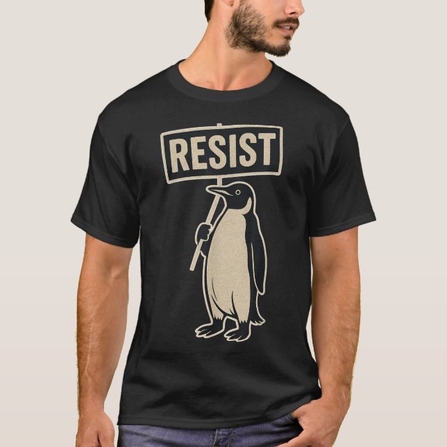 Resistera Penguin-protesten mot Tariffs Funny Grap T Shirt (Framsida)