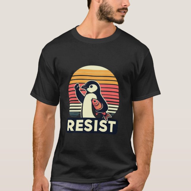 Resistpenguin Retro Sunset Funny Protest penguin T Shirt (Framsida)