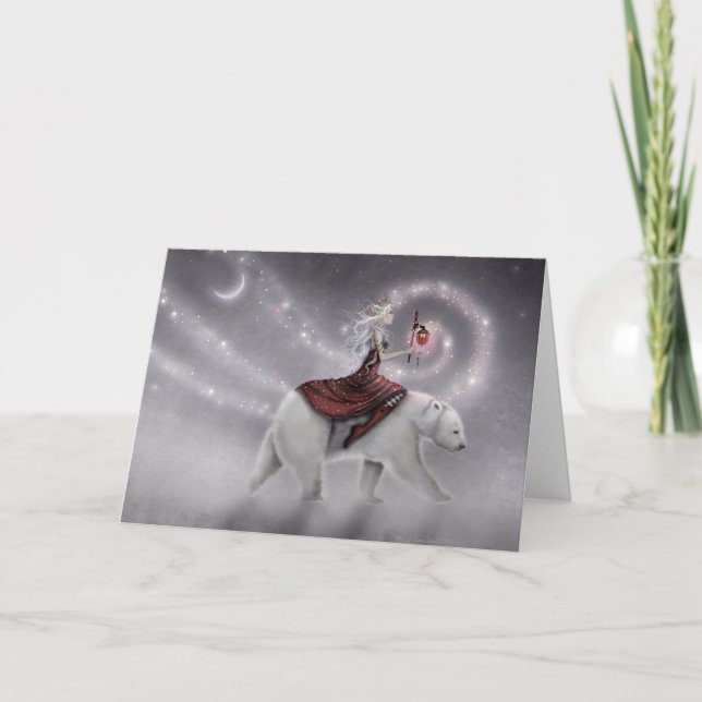 Resmädchen och isbjörn fantasykonst kort (Framsida)