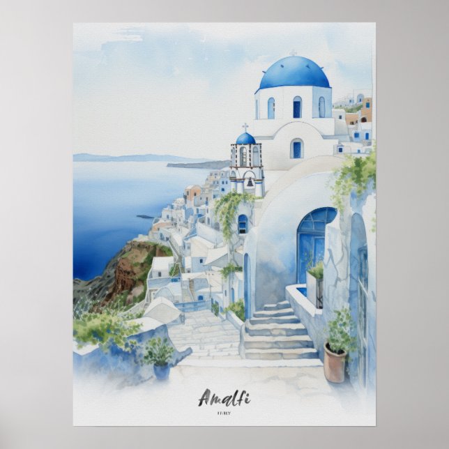Resmål Amalfi Watercolor Wall Art Poster (Framsidan)