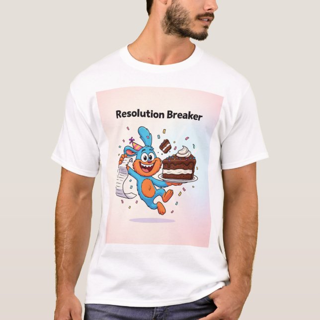 Resolution Breaker – Funny New Year Cartoon T Shirt (Framsida)