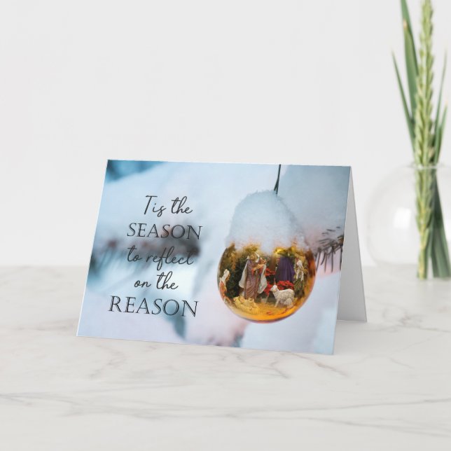 Resonera för säsongnativityen, ett foto helgkort (Framsida)