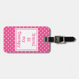Resor är min terapi, modern rosa och vita prickar bagagebricka