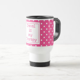Resor är min terapi, modern rosa och vita prickar resemugg