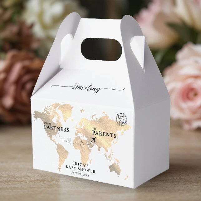 Resor från partner till föräldrar Guld Karta Presentaskar (Traveling from Partners to Parents Gold Map Favor Boxes
)