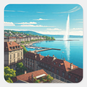 Resor i Genève, Schweiz Fyrkantigt Klistermärke